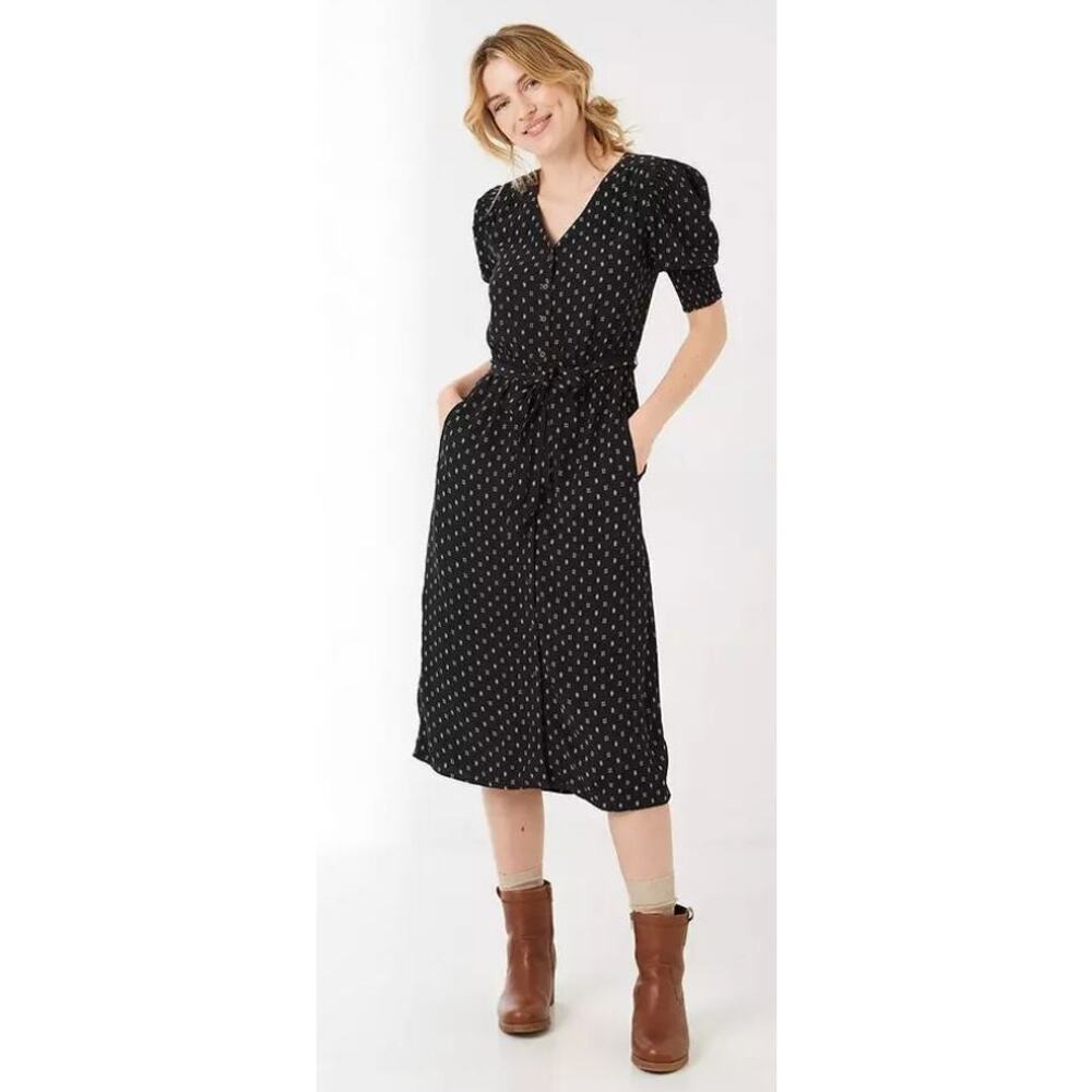 Fat Face Esme Mini Geo Dress in Black and Tan - Size 20